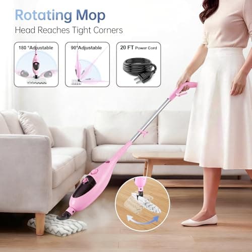 Moolan Steam Mops for Floor Cleaning, Steam mop for Hardwood Floors with Adjustable Steam & Double-Sided Pads, Floor Steamer for Laminate Floor, Tiles, Grout, Furniture (400ML Tank) view 3