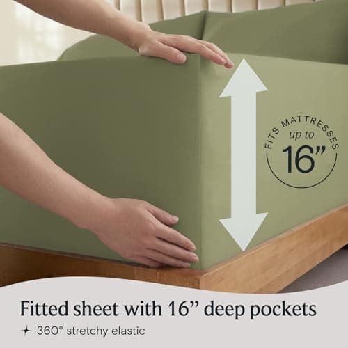 LuxClub 4 PC Queen Sheet Set, Deep Pockets Wrinkle Free Cooling Bed Sheets Hotel Bedding for Women, Men, Includes 1 Fitted Sheet, 1 Flat Sheet and 2 Pillowcases-Soft Olive view 6