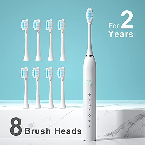 SUNPRO 2 Pack Sonic Electric Toothbrush, Rechargeable Brush 6 Clean Modes for Adults, 8 Heads (Black+Pink) view 6