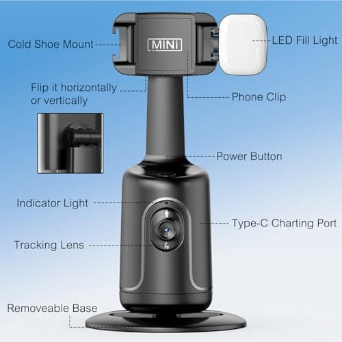 Auto Face Tracking Selfie Stick Tripod with Detachable Smart Tracking Gimbal, No App for Shooting, Cell Phone Photo and Video Kits Tripod Stand, 70.9" Camera Tripod with Remote and Gesture Control view 5