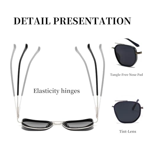 BOBUXLIIN Square Tangle Free Retro Polarized Aviator Sunglasses for Women | BOBUXLIIN Square Tangle Free Retro Aviator Sunglasses for Women Trendy Womens Sunglasses Polarized UV Protection Metal Frame view 3