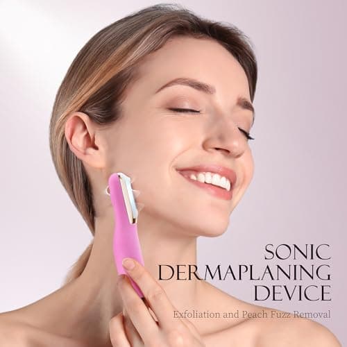 CEVEK Sonic Dermaplaning Tool - Electric Facial Hair Remover for Women & Eyebrow Trimmer, Exfoliating Face Razor with 16 Replacement Blades (6 Months Supply) for Peach Fuzz & Dead Skin (Pink) view 2