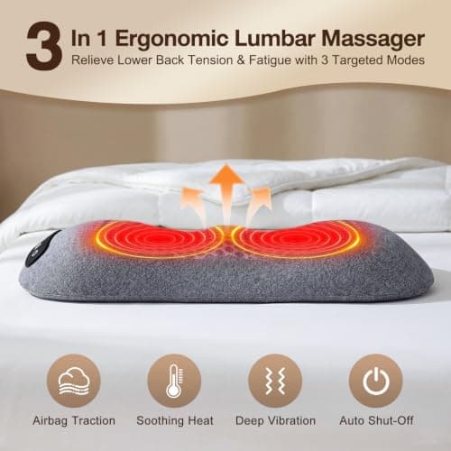 Amkish 3-in-1 Triple Fusion Back Massager with Heat, Vibration & Stretching | Dynamic airbag stretching, memory foam cushion, lumbar support pillow, perfect ergonomic relief for bed, office chair, or car view 4