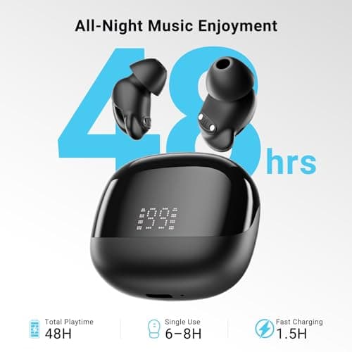 Ertuly T33 Sleep Earbuds, Bluetooth 6.0 Noise Cancelling Sleep Headphones for Side Sleepers, ANC Up to 98%, Sleep Mode, 48H Playtime, Small Earbuds Comfort Fit for Sleeping, Travel, Work, Black view 5