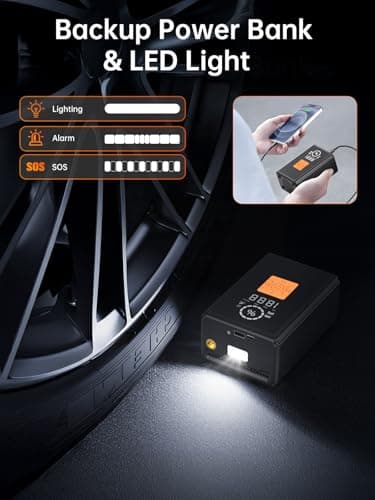 Tire Inflator Portable Air Compressor, 22 Cylinder 6X Faster Tire Pump 150 PSI Air Pump for Car, Motorcycle, Bicycle, Ball - Cordless & 12V DC view 6