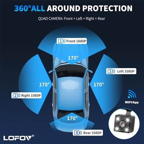 4 Channel Dash Cam 360° View 5G WiFi & APP Control, LOFOV 2K Front and Rear Inside, Left Right Dash Camera for Cars Free 64GB TF Card, G-Sensor, Night Vision, 24H Parking Mode view 5