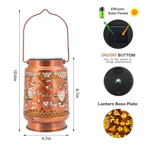 Solar Lanterns Outdoor Garden Decor, Gifts for Women, Mom, Grandma, Birthday, Thanksgiving, Decorative Waterproof Hanging Metal LED Light for Yard, Patio, Lawn, Landscape, Backyard (Bee) view 6