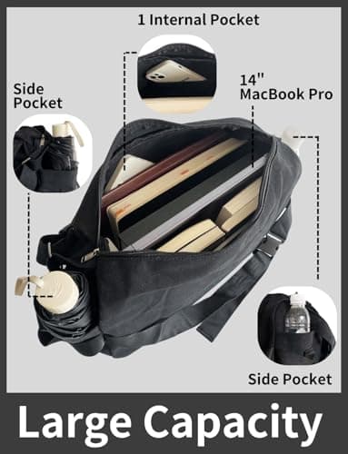 Gleease Canvas Messenger Bag for Men Women Large Crossbody Bag Hobo for 14inch Laptop Vintage Satchel for College Travel Work view 4