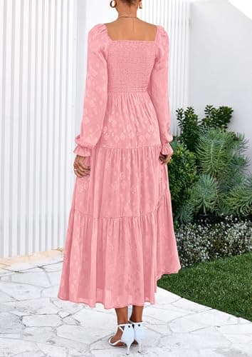 PRETTYGARDEN Wedding Guest Dresses for Women Floral Long Sleeve Smocked Tiered Elegant Long Flowy Boho Dress view 6