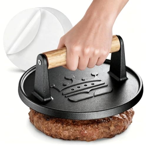 6.5" Smash Burger Press 20pc Baking Paper Smasher, Gift for Men — image 1