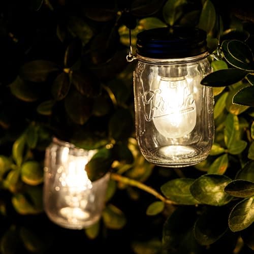 MJ Outdoor Mason Jar Lights Hanging Battery Operated Lamp Timer Cordless Lamps 2-Pack LED Decorative Garden Lanterns Glass Light for Patio Camping Courtyard Backyard Tree Hallway Stairs( Transparent) view 3