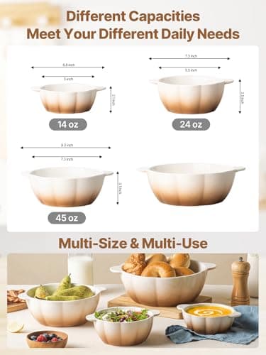 MISSYSSIM Ceramic Soup Bowls with Handles, Kitchen Food Storage Bowls for Prepping and Baking, Cute Ramekins, Baking Dishes for Dessert, Salad, Ideal for Cooking and Serving Food, Set of 3, Brown view 3
