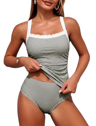 ZAFUL Women's Tankini Swimsuits Tummy Control Swimwear Two Piece Bathing Suits Swim Top with High Waisted Bottom — image 1