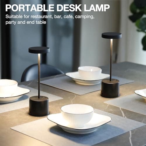 Cordless Rechargeable Table Lamp, 4000mAh Battery Operated, Black, 2 Pack | Wireless LED Lamp, 3 Color Modes, Stepless Dimming, for Dining Room, Bedroom, Bar, Cafe, Restaurant, Outdoor Patio, Camping view 6