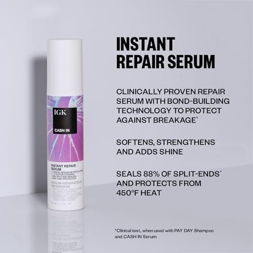 IGK CASH IN Instant Repair Serum | Helps Repair Damage, Protect Against Breakage and Heat | Seals Split Ends for a Softer, Smoother Finish | 1.7 Oz view 2