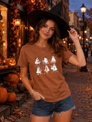 Halloween Shirts for Women Magic Ghost Graphic T Shirt Funny Halloween Spooky Season Tee Cute Pumpkin Casual Tops view 3