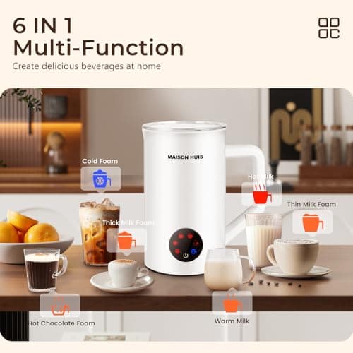 MAISON HUIS Milk Frother, 6-IN-1 Electric Milk Steamer, 20oz/591ml Hot & Cold Foam Maker for Latte & Cappuccino, 550W Fast Heating Stainless Steel Milk Steamer, Hot Chocolate Maker view 6