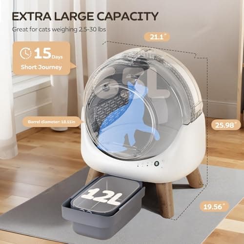 Beokeo Automatic Litter Box, Self Cleaning Litter Box for Multiple Cats with App Control, Dual Safety Protection, Odor-Free Waste Disposal, Includes Trash Bags, White view 3