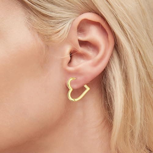 DHZJTSL 925 Sterling Silver 1.6CM Heart Hoop Earrings for Women Girls, with 925 Sterling Silver Posts, Sweet Love Heart Shaped Earrings view 4