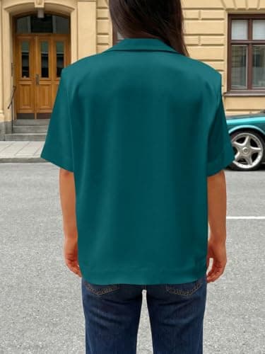 Cicy Bell Womens Summer Satin Button Down Shirts Silk Short Sleeve V Neck Casual Dressy Tops Loose Fit Collared Work Blouse view 6