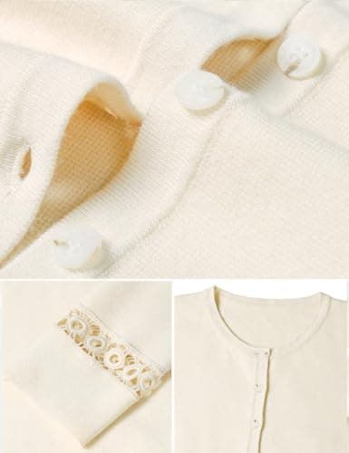 VIMPUNEC Fall Crochet Button Down Cardigan Sweater for Women | Crew Neck, Delicate Lace Detail, Lightweight Layer, Office Ready Styling, Travel Friendly, Spring Fall Wardrobe Essential view 4