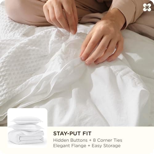 Bedsure Cotton Duvet Cover Set - 100% Cotton Waffle Weave Coconut White Duvet Cover Oversized King Size, PureWoven Breathable Bedding Set for All Season, 3 Pieces, 120"x98" view 5