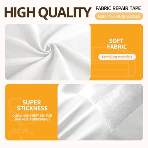 Sgooyir Fabric Repair Tape, Self-Adhesive Couch Patch Repair Fabric Patches for Furniture, Couch Repairing Kit Tape for Upholstery, Carpets, Chairs, Sofas, Pillows Linen 4x80 Inch White view 3