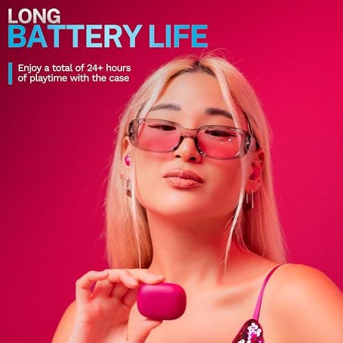 JLab Go Pop ANC True Wireless Earbuds & Charging Case, Fuchsia, Active Noise Cancelling, 10mm Drivers, Dual Connect, Customize Your Sound with App, Be Aware Mode, Compact Fit, MEMS Microphone view 3