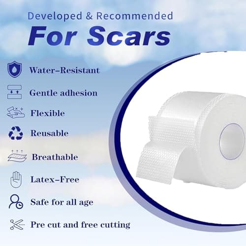Silicone Scar Sheets 1.6"x39.4" Roll-1M Scars Removal Treatment Medical Grade Silicone Scar Tape for Skin Resuable Strip for Tummy Tuck,Incision,Keloid,C-Section,Burn,Acne Scars(white) view 5