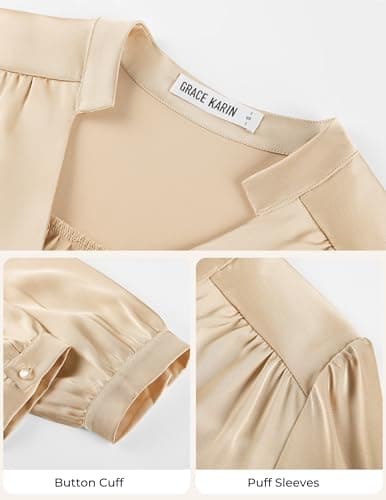 GRACE KARIN Womens Business Casual Tops, Long Sleeve Work Satin Blouses, Dressy V Neck Silk Shirts Fall Trendy Outfits Dark Green XL view 5