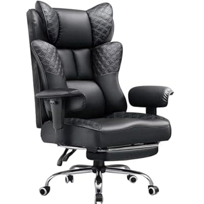GTPLAYER Big and Tall Office Chair Wide Ergonomic Gaming Chair with Deluxe Embossing Designed Leather with Foot Rest,150°Reclining Adjustable Soft Armrests Pocket Spring Back Support and Pillow