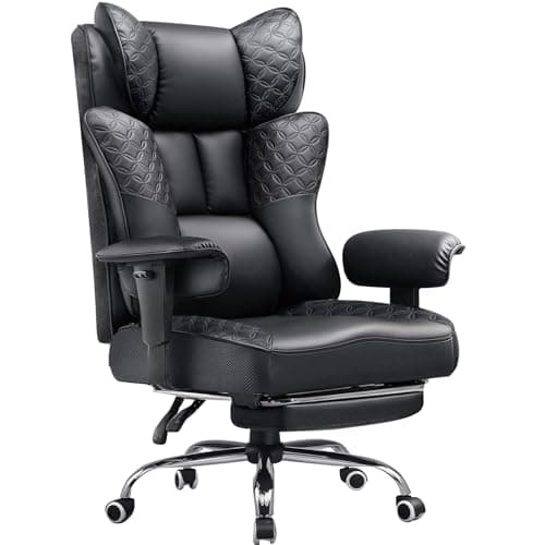GTPLAYER Big and Tall Office Chair Wide Ergonomic Gaming Chair with Deluxe Embossing Designed Leather with Foot Rest,150°Reclining Adjustable Soft Armrests Pocket Spring Back Support and Pillow — image 1