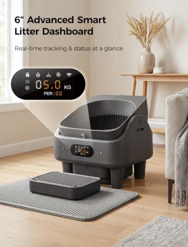 Open Top Self Cleaning Litter Box, Automatic Cat Litter Box for Multiple Large Cats with APP Control, 10 Safety Sensors, 6" LED Display, Quiet Odor Control, Trash Bags, Cat Stair, Litter Mat, 5G WiFi view 4
