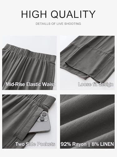 ANRABESS Women's Wide Leg Linen Pants Summer Boho Casual Elastic Waist Long Lounge Travel Pants Trousers with Pockets view 6