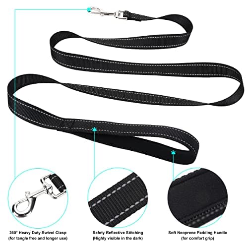 Jumpress Soft Neoprene Padded Dog Collar and Leash Set for Small Medium Large Dogs, Reflective Durable Nylon Dog Collar with 5ft Leash Easy for Walking, Black,Neck fit 12.5-19.5’’ view 4