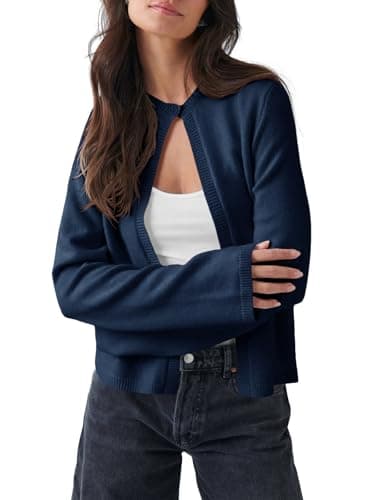 Saodimallsu Womens Lightweight Cardigans Open Front Long Sleeve One Button Casual Crewneck Loose Knit Shrug Sweater — image 1