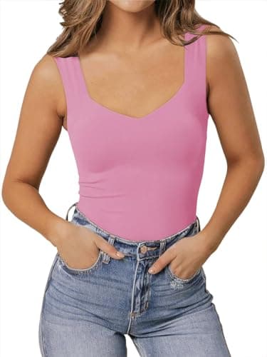PINKMSTYLE Women's Basic Double Lined V Neck Tank Tops Sleeveless Shirts Slimming Summer Tops view 4
