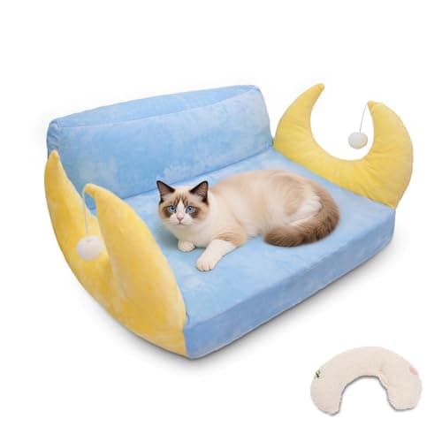 MOYMO Cat Couch with Soft Pillow, Supportive Dog Couch, Cat Sofa with Removable Cover，Cute Moon Shaped, 24 Inch — image 1
