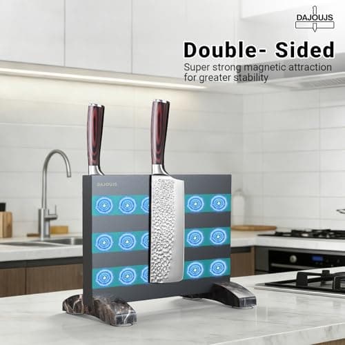 Magnetic Knife Block, Magnetic Kitchen Knife Holder Stand with Strong Magnet Strip for Kitchen Counter, Stainless Steel Double-Sided Universal Knife Storage Rack Organizer Without Knives-Black view 5