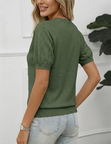 LaGracia Women's Puff Short Sleeve Sweater Spring Summer Tops V Neck Dressy Casual Tops 2026 Trendy view 4