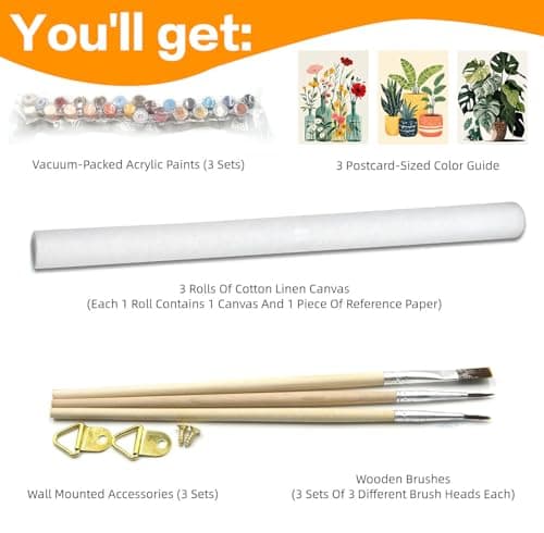 Axquilon 3 Packs Green Plants Paint by Numbers Kit for Adults - Adult Paint by Number Kits on Canvas, Easy Adults' Paint-by-Number Kits for Gift Home Wall Decor 12x16in view 5