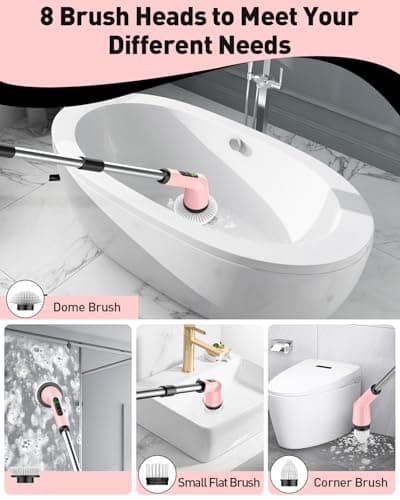 Shower Scrubber with Long Handle, Bathroom Cleaner Brush with IPX7 Waterproof, Cordless Electric Spin Scrubber for Cleaning with 2 Speed, Cleaning Supplies for Bathtub Kitchen Floor Tile Toilet view 4