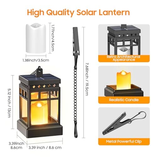 KOOPER Solar Lanterns Outdoor Waterproof, 2 Modes Hanging Solar Lantern with LED Realistic Flickering Flameless Candle, Candles Lanterns Lights Decorative for Outside Hanging Patio Yard Table Tree view 6
