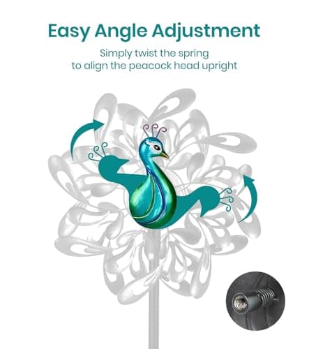 VUFOZ Peacock Wind Spinners Outdoor for Garden, Colorful Metal Kinetic Yard Art with Radial Motion, Decorative Outdoor Wind Sculpture for Lawn, Patio & Walkway view 3