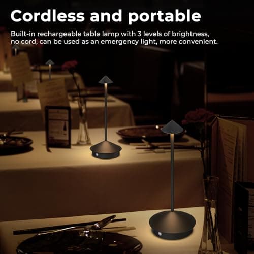 2 Pack Cordless Table Lamp, 6000mAh Rechargeable Battery Operated Desk Lamp, Portable Table Light,3 Color Stepless Dimming Up,for Restaurant, Bedroom, Patio，Outdoor Camping, Coffee Shop, Night Light view 4