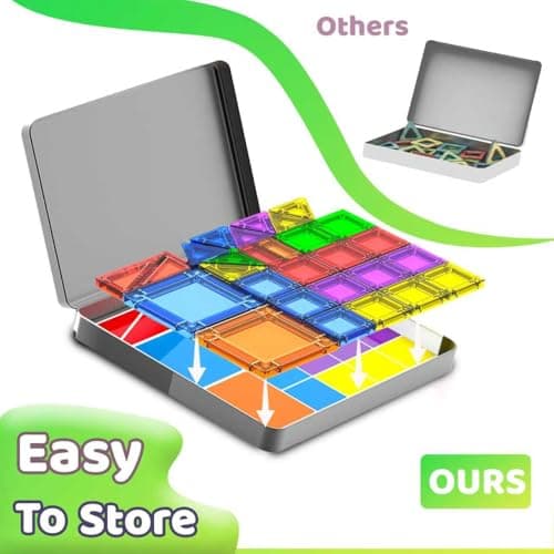 Mini Magnetic Tiles,78PCS Travel Magnetic Tiles Set with Iron Box,Portable Building Blocks for Kids Ages 3+,Car Airplane Travel Essentials Kids Toy,Creative STEM Toys Birthday Gift for Boys & Girls view 4