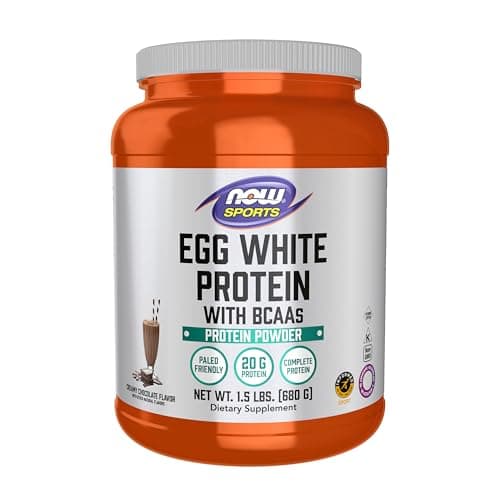 NOW Foods Sports Nutrition, Egg White Protein, 20 g With BCAAs, Creamy Chocolate Powder, 1.5-Pound