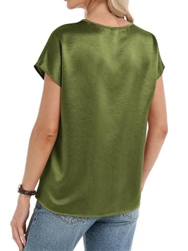 RUMIA Short Sleeve Satin Blouses Tops for Women- Ladies V Neck Blouse Shirt Dressy Casual Bussiness Work Outfit view 5