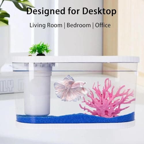 2.2Gal Aquarium Starter Kits, Small Beta Fish Tank Kit with Quiet Filter & Color Light, Nano Desktop Tank for Betta Shrimp Guppy Goldfish, Complete Starter Kit (12.6 * 7 * 5.6 Inch) view 4