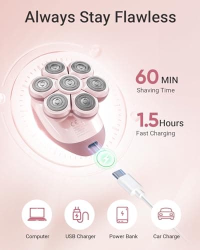 Bartrimber Electric Razors for Women Legs: 7D Fast & Painless Full-Body Shaver for Silk Skin – Waterproof Lady Face Pubic Hair Remover w/Light&Travel Cover – Wet/Dry Use, Gifts for Women Girl, Pink view 6
